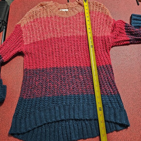 American Eagle Crochet Knit Crewneck Sweater S Gradient Pink/Teal Wool Blend - Picture 7 of 7
